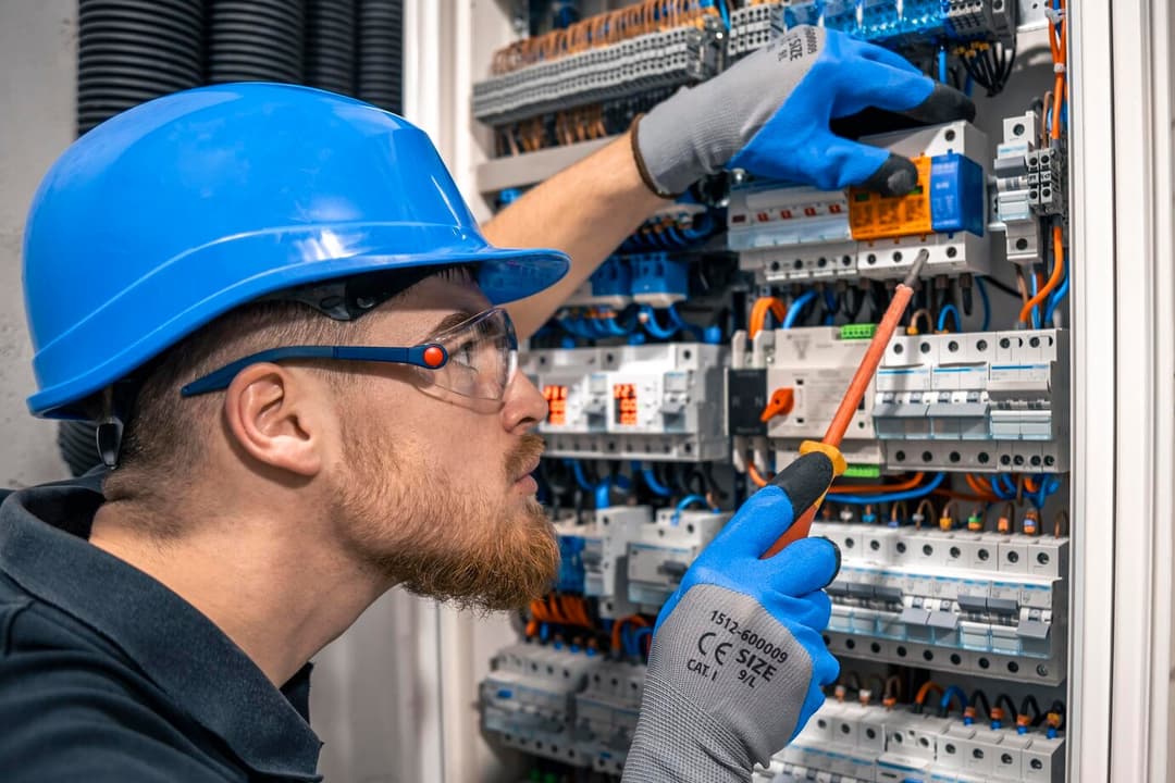 Electrician working on switchboard