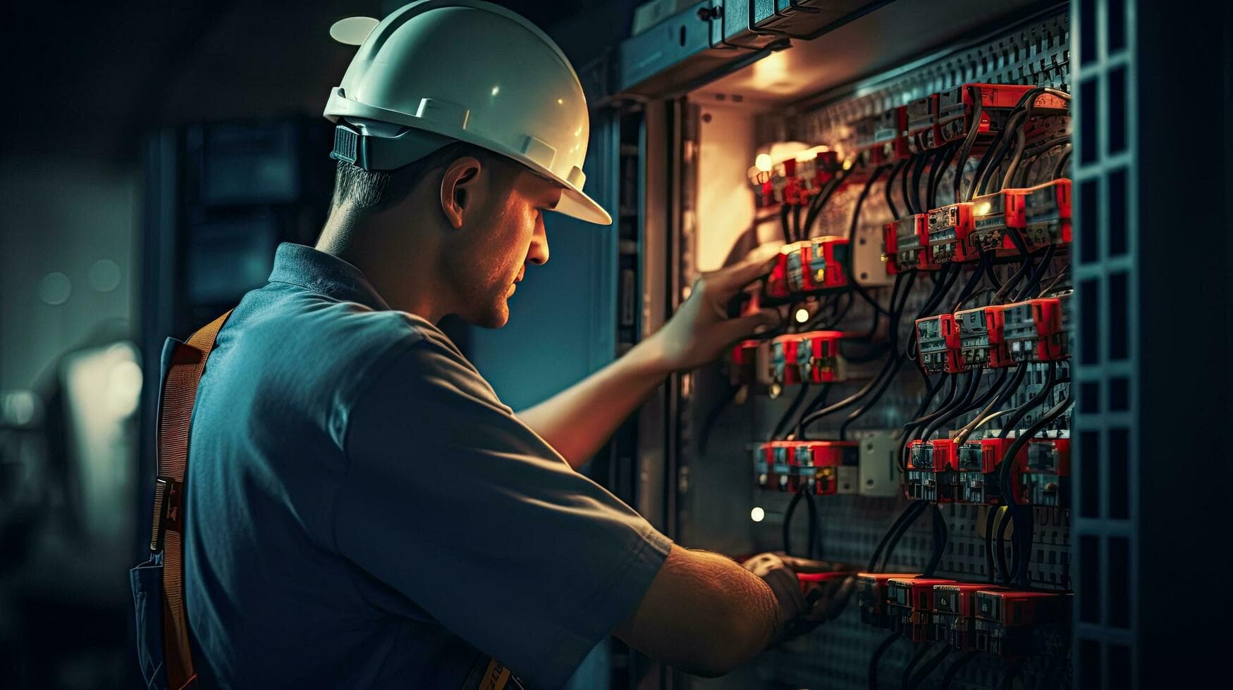 electrician-engineer-with-plan-to-check-electrical-supply-in-front-of-control-fuse-switchboard-free-photo